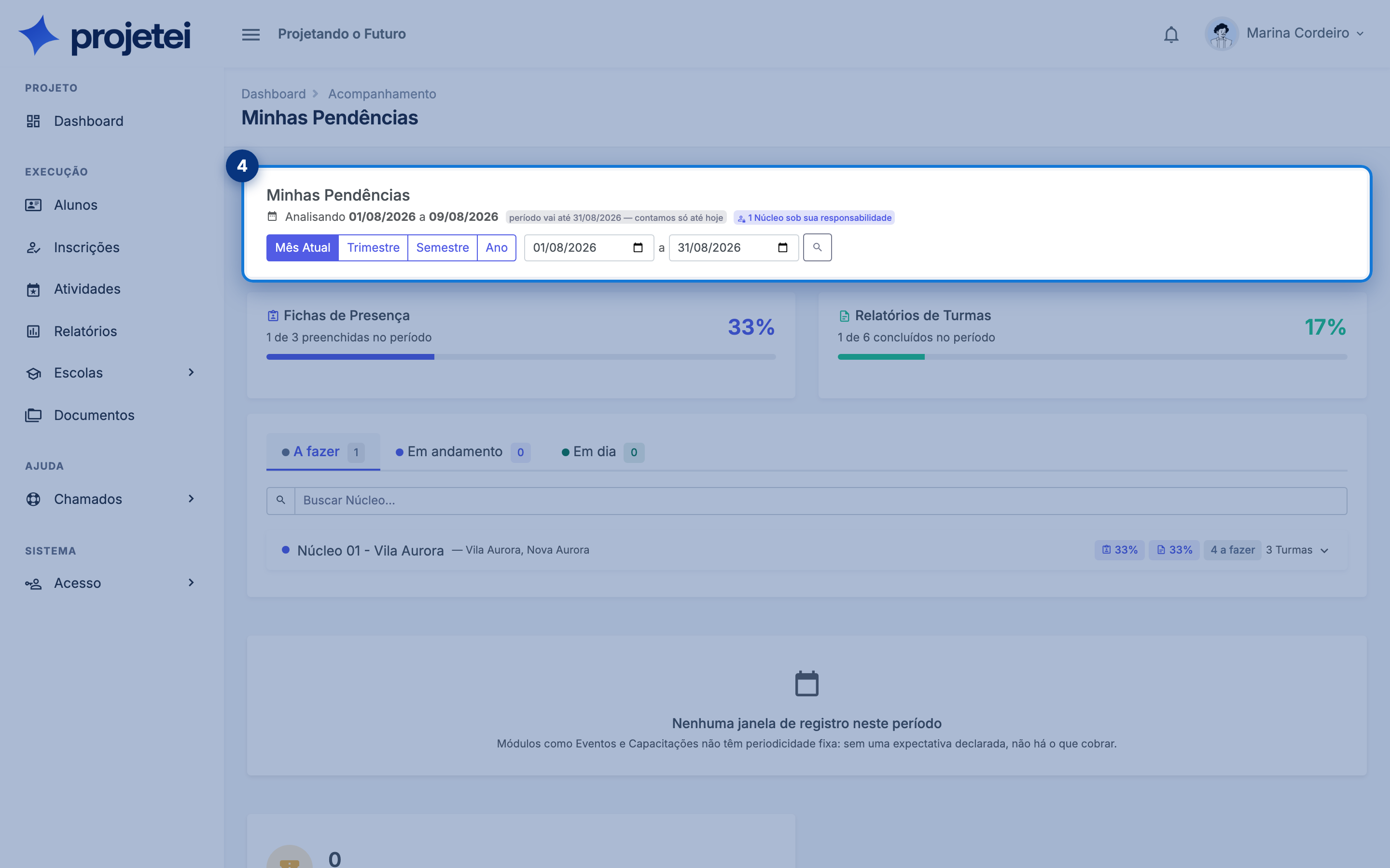 Tela do sistema com Analisando em destaque