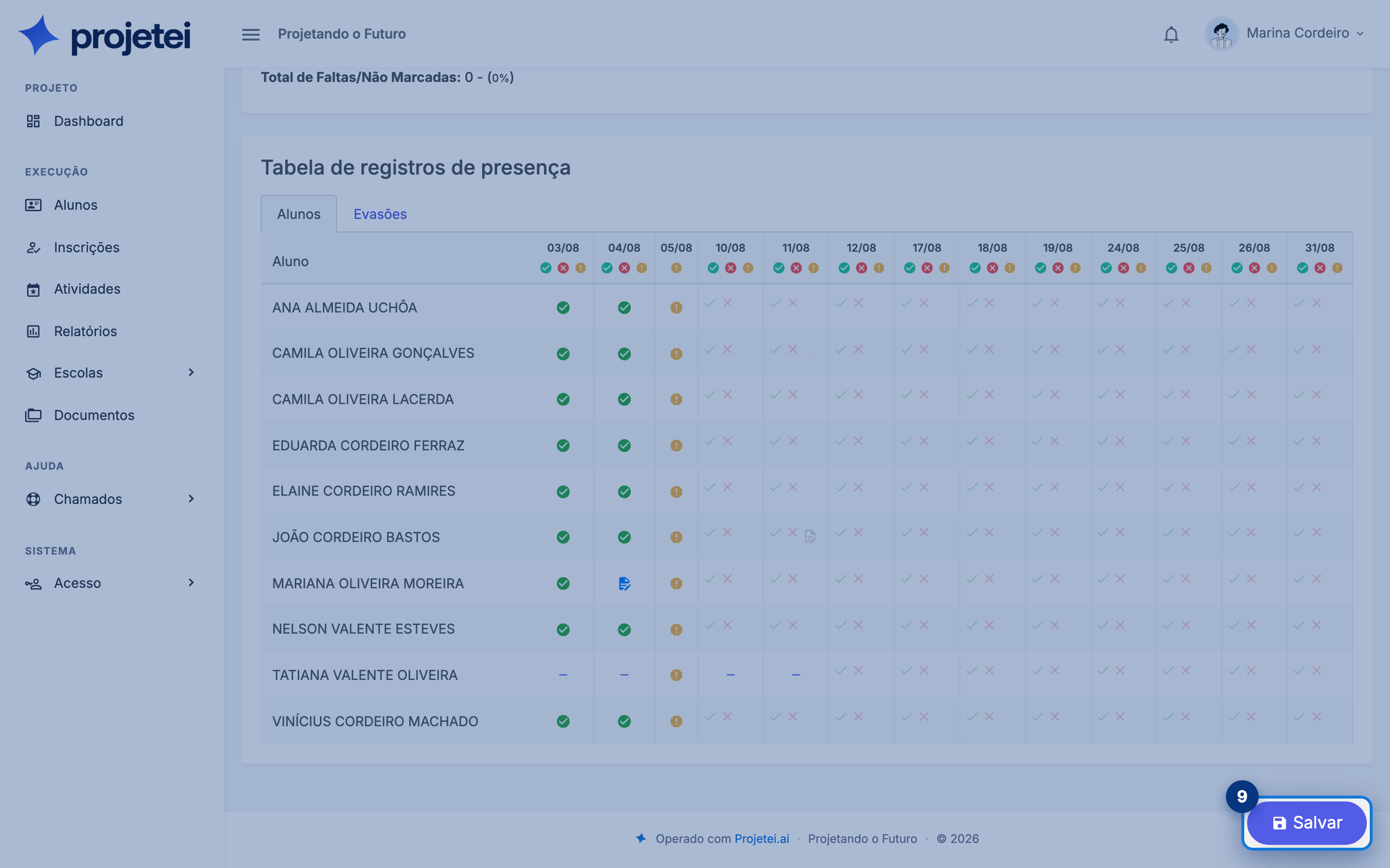 Tela do sistema com Salvar em destaque