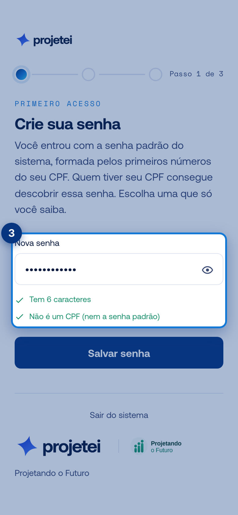 Tela do portal com Nova senha em destaque