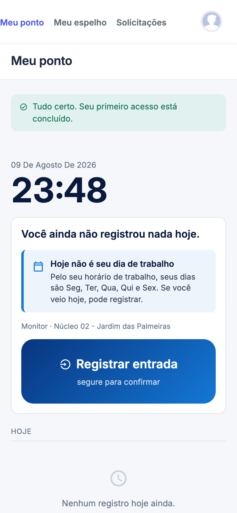 Tela do portal com Meu ponto em destaque