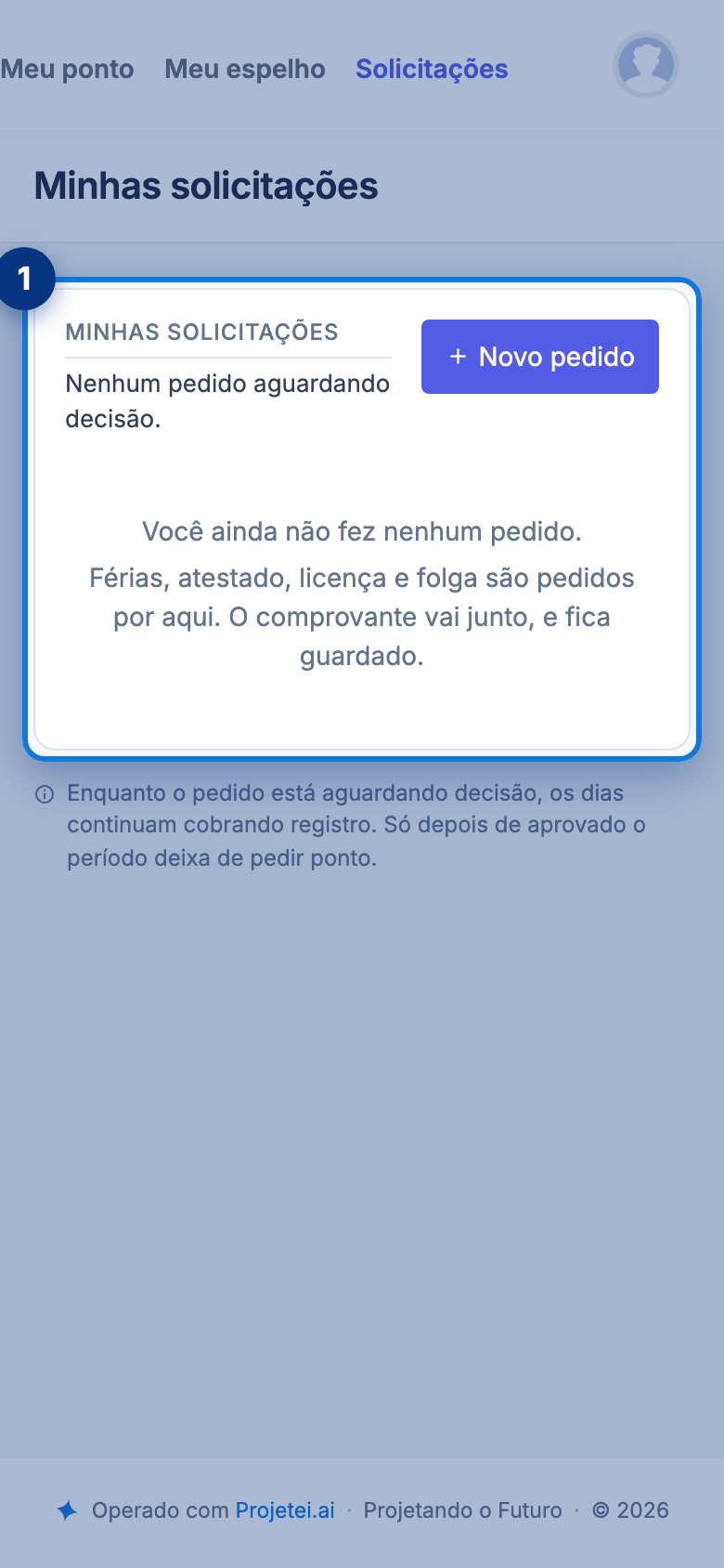 Tela do portal com Minhas solicitações em destaque