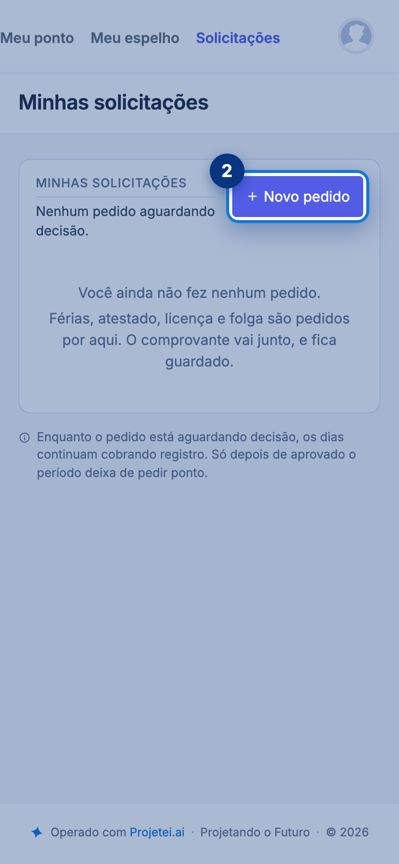 Tela do portal com Novo pedido em destaque