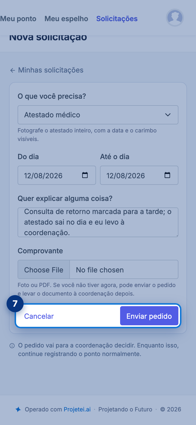 Tela do portal com Enviar pedido em destaque