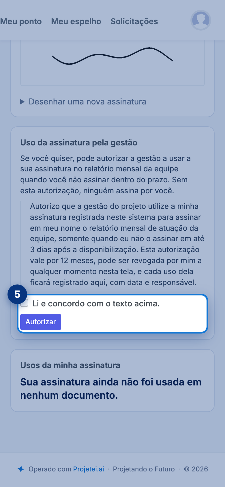 Tela do portal com Li e concordo com o texto acima em destaque