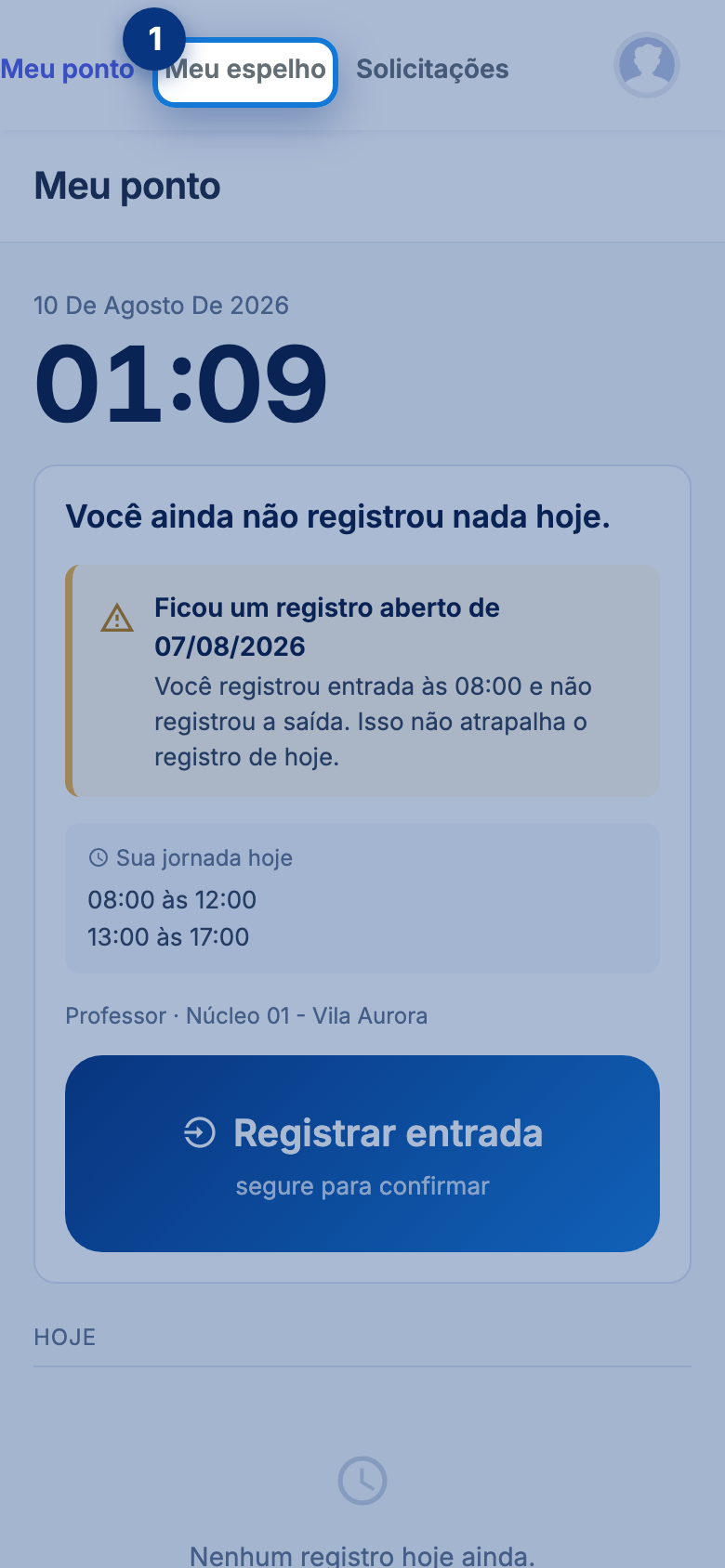 Tela do portal com Meu espelho em destaque