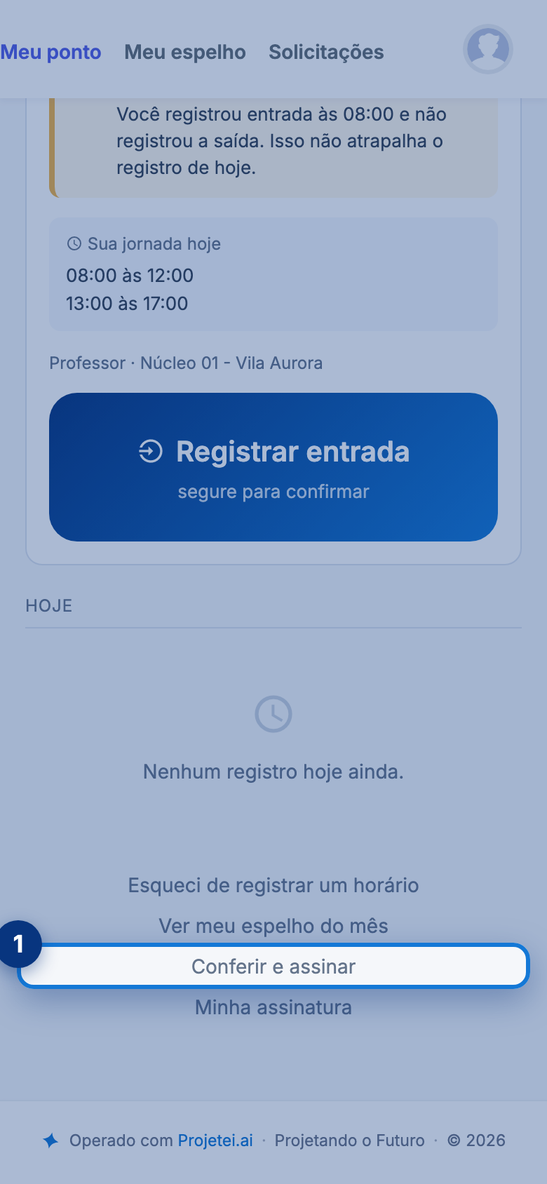 Tela do portal com Conferir e assinar em destaque