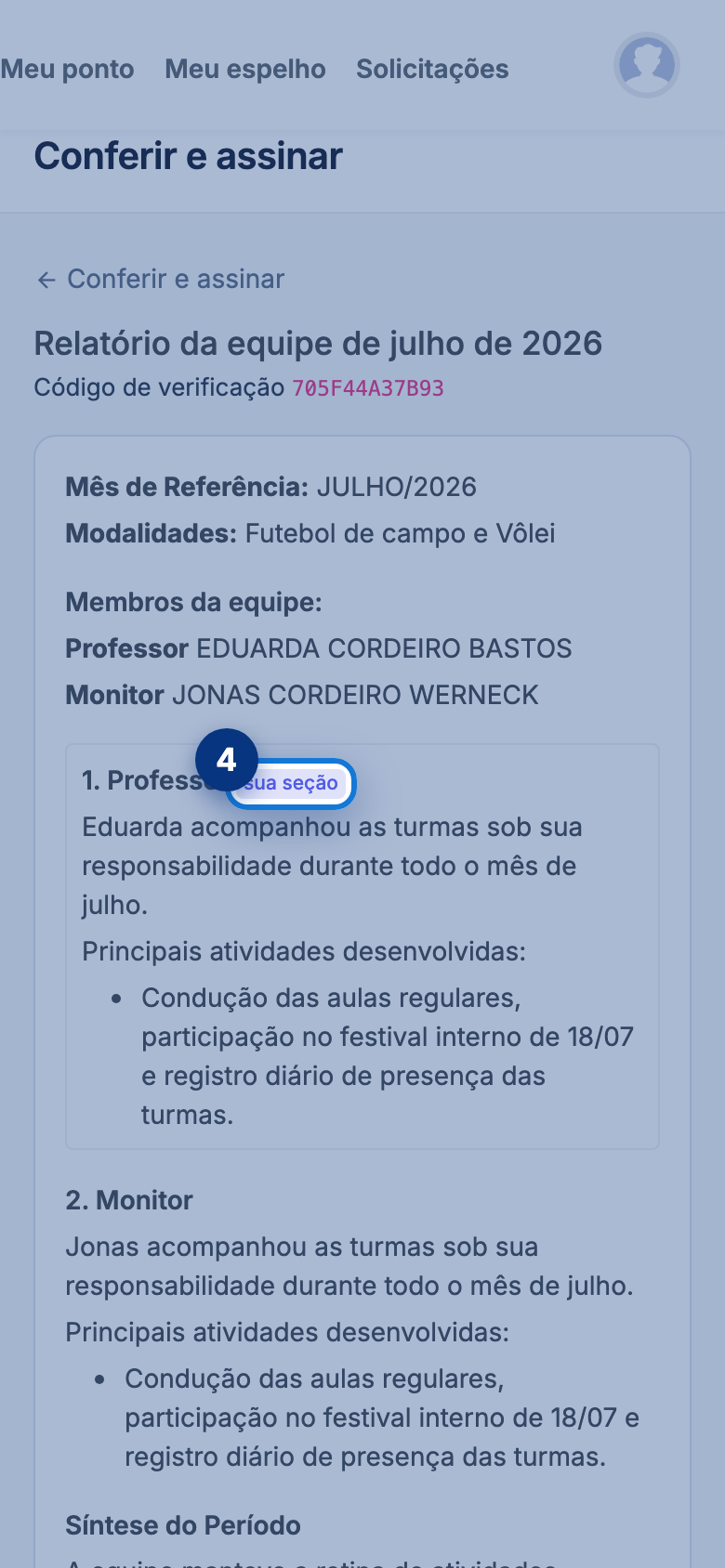 Tela do portal com a sua seção em destaque