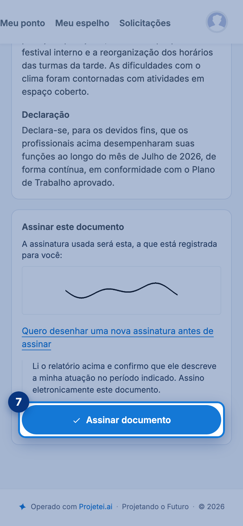 Tela do portal com Assinar documento em destaque